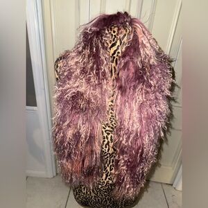 Plein Sud Jeans Shaggy Fur Vest – Tibetan Lamb Style – Plum Statement Piece